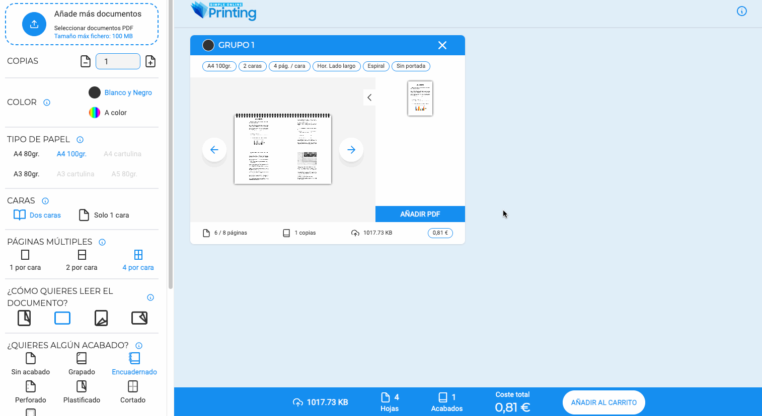 Preview del plugin copistería online