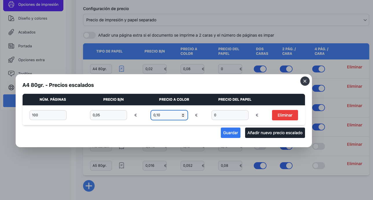 Escalados del plugin de copistería online