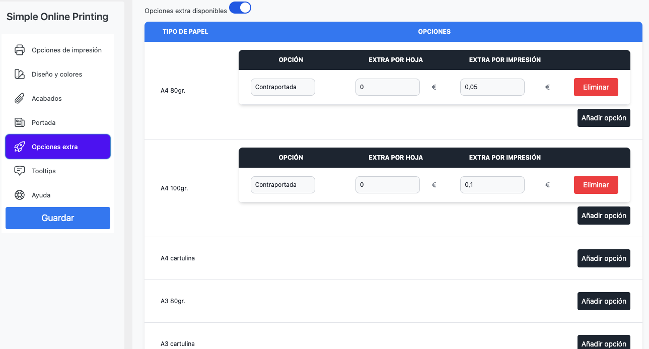 Acabados del plugin de copistería online